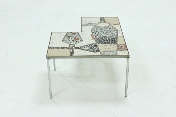 Zweistöckiger Mid Century Mosaiktisch mit Intarsien, 1960er Zweistöckiger Mid Century Mosaiktisch mit Intarsien, 1960er