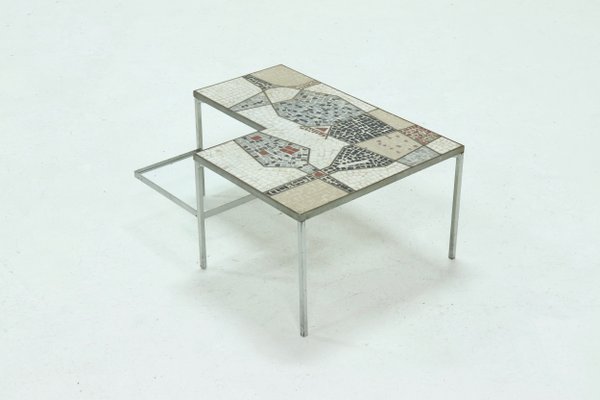 Zweistöckiger Mid Century Mosaiktisch mit Intarsien, 1960er Zweistöckiger Mid Century Mosaiktisch mit Intarsien, 1960er