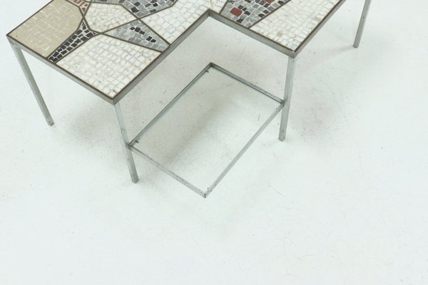 Zweistöckiger Mid Century Mosaiktisch mit Intarsien, 1960er Zweistöckiger Mid Century Mosaiktisch mit Intarsien, 1960er