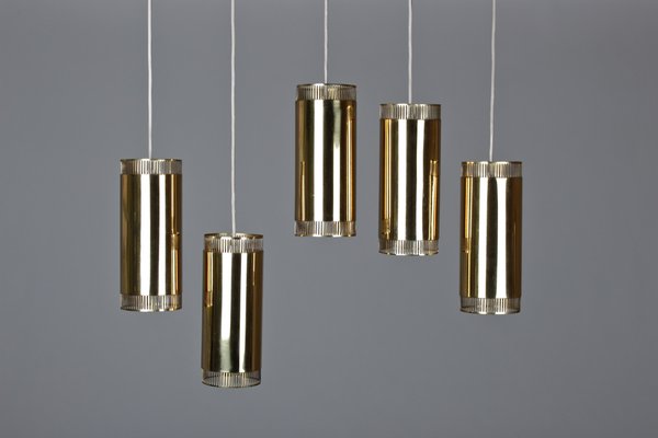 Vintage Small Brass Pendant Lights Set of 5 for sale at Pamono