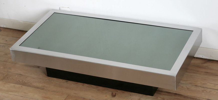 Black Mirror Glass Coffee Table 1970s, Large Mirrored Glass Coffee Table