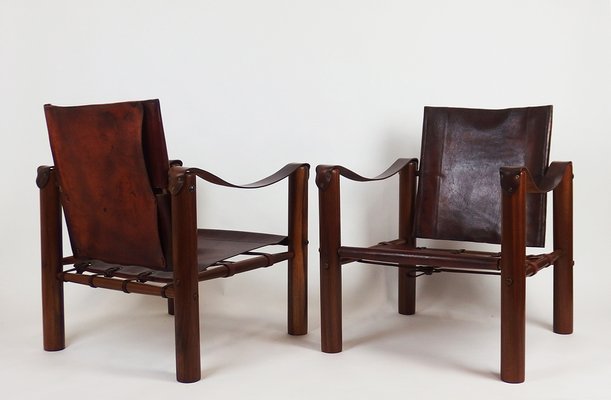 Vintage Art Deco Safari Lounge Chairs, Leather Slingback Chair