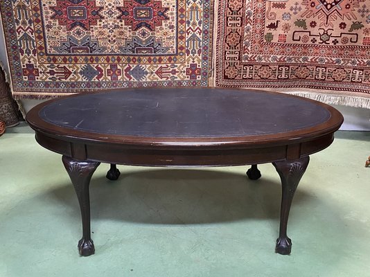 English Mahogany Library Table With, Round Mahogany Table With Leather Top