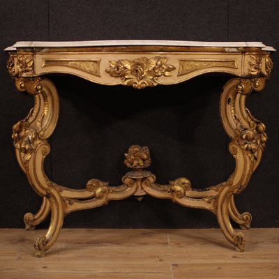 Gilded Console Table With Marble, Antique Entry Table With Marble Top