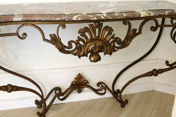 Vintage Gilt Wrought Iron Console Table Attributed to Gilbert