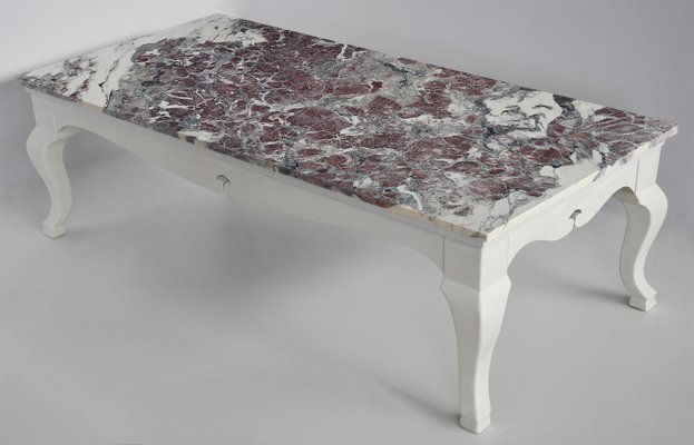 Rectangular Coffee Table Red Paonazzo, Wood Base Marble Top Coffee Table