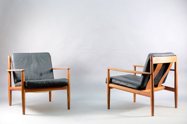 Mid Century Danish Teak And Black, Mid Century Leather Chair