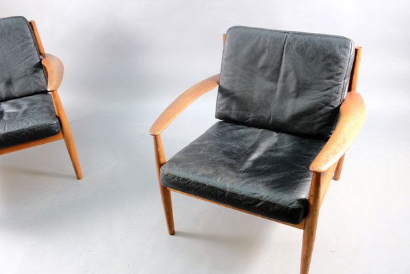 France Leather Pamono Søn Mid-Century / Grete Lounge Set for for 2 Daverkosen, Black Chairs Teak of sale Jalk Danish & by at & France and