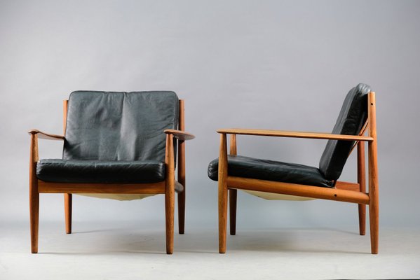 Danish Mid-Century Jalk for by France Black 2 Leather Pamono at sale and Søn & Lounge / Grete for of Teak France Daverkosen, Chairs & Set