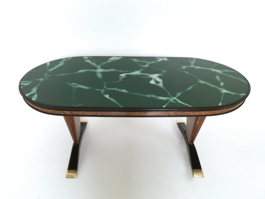 Oval Shaped Mahogany Dining Table Marble Effect Top, Italy, 1950s for sale at Pamono