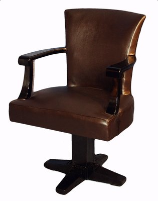 Art Deco Black Lacquered Wood And, Wood And Leather Office Chair