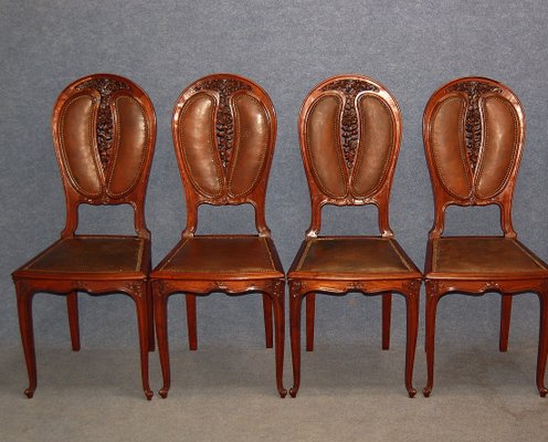 Antique Art Nouveau Mahogany And, Antique Leather Dining Room Chairs