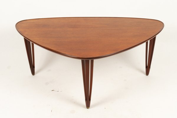 Danish Triangular Teak Coffee Table, Round Black Teak Coffee Table Tray