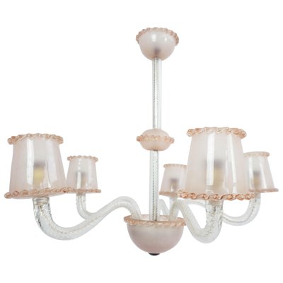 Murano Glass 5 Arm Chandelier, 1940s Murano Glass 5 Arm Chandelier, 1940s