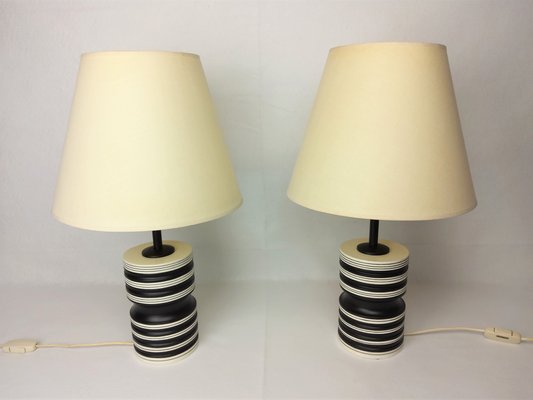 White Ceramic Table Lamps 1980s Set, Large Black Table Lamp Shades