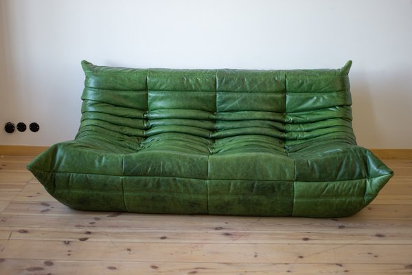 Dubai Green Leather Togo 2 Seat 3, Light Green Leather Sofa Set