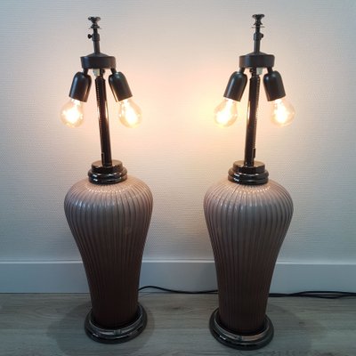 Large Vintage Rose Porcelain Chrome And Titanium Table Lamps By Giulia Mangani Set Of 2 For Sale At Pamono