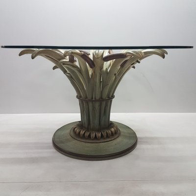 Italian Handmade Wooden Cattail Dining Table With Glass Top 1990s Bei Pamono Kaufen