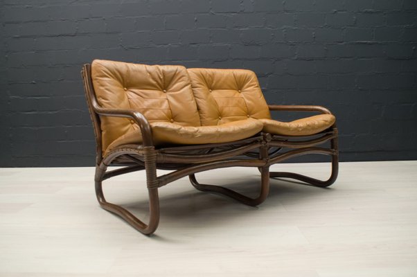 Italian Bamboo Rattan And Leather 2, Leather 2 Seater Sofa