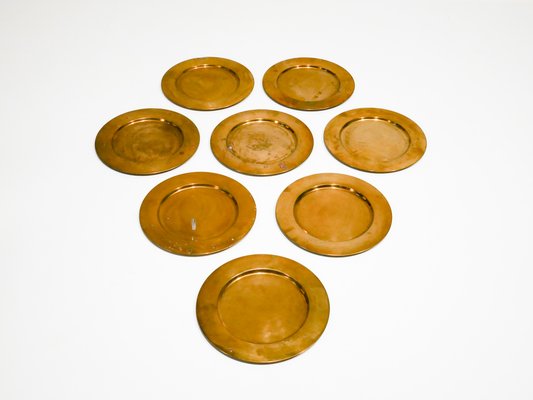 Mid-Century Danish Brass Coaster Dining Plates from Stelton, Set