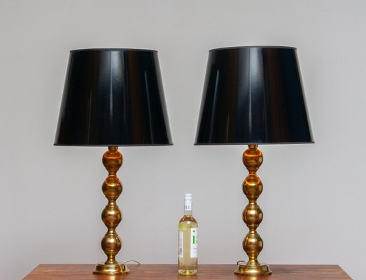 Large Swedish Brass Spherical Table, Large Black And Silver Table Lamps