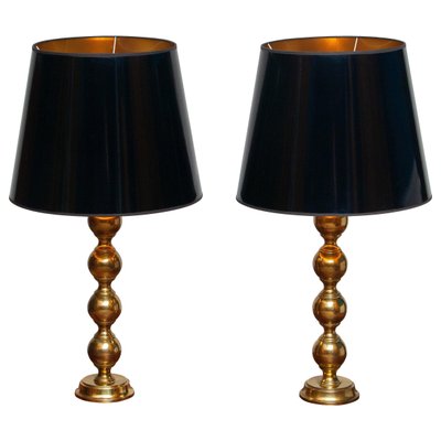 Large Swedish Brass Spherical Table, Silver Table Lamps With Black Shades