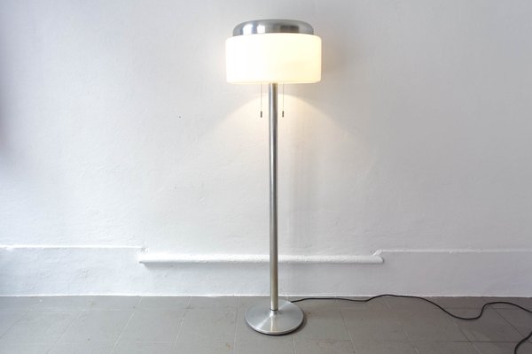 Brushed Aluminum and White Floor Lamp, 1970s Brushed Aluminum and White Floor Lamp, 1970s