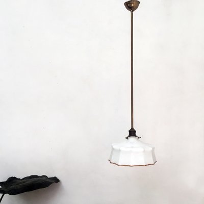 Vintage Italian Glass and Burnished Brass Ceiling Lamp, 1920s Vintage Italian Glass and Burnished Brass Ceiling Lamp, 1920s
