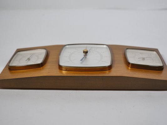 Vintage Teak Weather Station Thermometer Barometer and Hygrometer, 1960s Vintage Teak Weather Station Thermometer Barometer and Hygrometer, 1960s