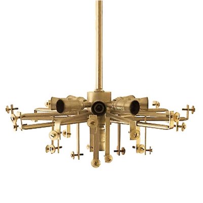 Large Modern 3 Tier Brass and Ice Glass Chandeliers by J.T. Kalmar, 1960s, Set of 2 Large Modern 3 Tier Brass and Ice Glass Chandeliers by J.T. Kalmar, 1960s, Set of 2