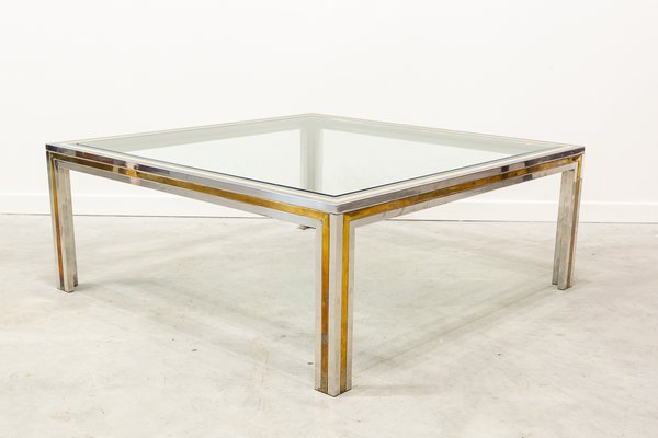 Large Coffee Table In Steel And Brass 1970s For At Pamono - Large Square Glass And Brass Coffee Table Large Coffee Table In Steel And Brass 1970s For At Pamono - Large Square Glass And Brass Coffee Table