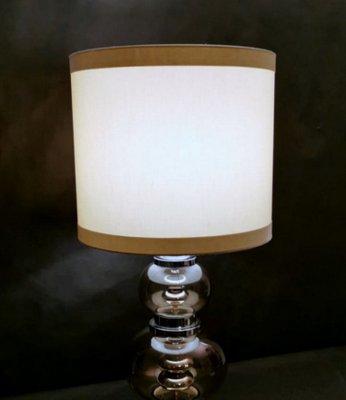Vintage Steel and Smoked Glass Table Lamp 1970s