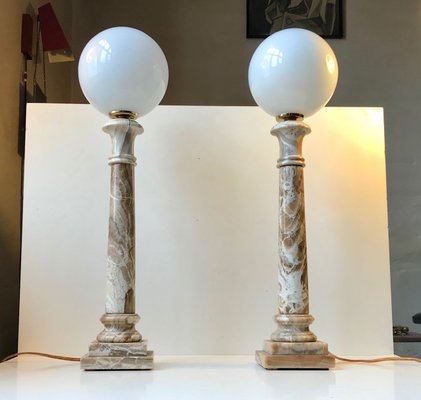 Italian Marble Column Table Lamps from Onyx Art 1970s Set of 2