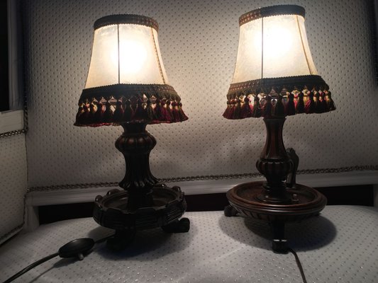 Wooden Table Lamps 1940s Set Of 2 For, Hobnail Small Table Lamp