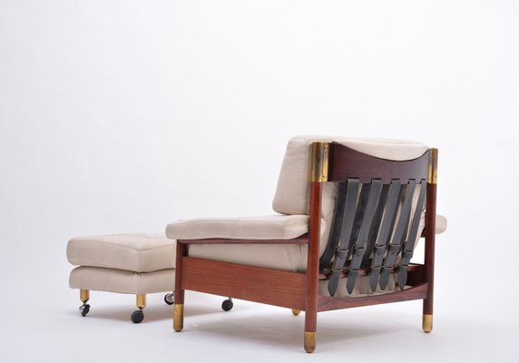 Mid Century Italian Beige Leather And Rosewood Model A Lounge Chair Ottoman Set By Carlo De Carli For Luigi Sormani 1960s Of 2 At Pamono Rosewood Model A Lounge Chair, Beige Club Chair With Ottoman