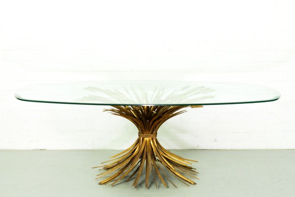 Mid Century Gilt Oval Glass And Brass Sheaf Of Wheat Coffee Table In The Style Coco Chanel 1950s For At Pamono - Mid Century Modern Oval Glass Coffee Table Mid Century Gilt Oval Glass And Brass Sheaf Of Wheat Coffee Table In The Style Coco Chanel 1950s For At Pamono - Mid Century Modern Oval Glass Coffee Table
