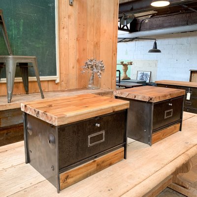 Industrial Metal And Wood Nightstands From Roneo 1960s Set Of 2 For Sale At Pamono