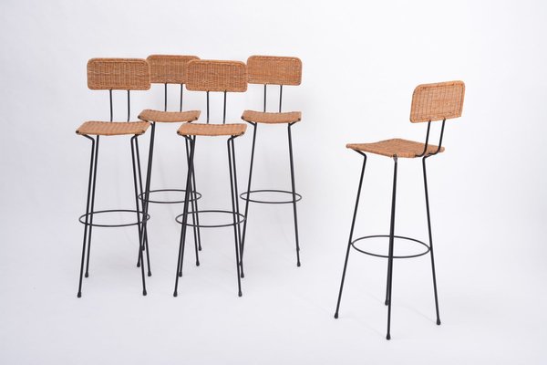 Mid Century Wicker Bar Stools By Gian, Wicker Bar With Stools