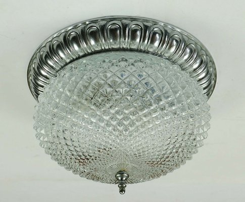 Mid Century Glass and Aluminum Ceiling Lamp from Sölken Leuchten, 1970s Mid Century Glass and Aluminum Ceiling Lamp from Sölken Leuchten, 1970s