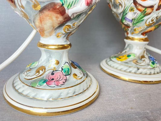 Portuguese Porcelain Hand Painted Table Lamps by Alcobaca Porcelain Factory Set of 2