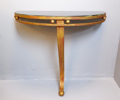 Wrought Iron Gold And Black Glass Top, Half Round Wall Mounted Table