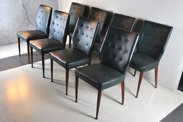 Green leather 2024 dining room chairs