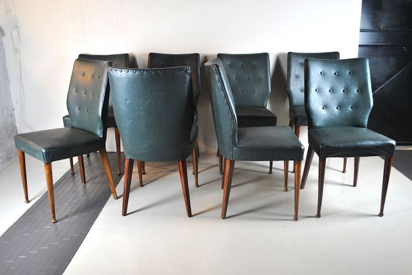Italian Faux Green Leather Dining, Leather Chair Dining Set