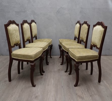 Art Deco Mahogany And Geometric Green, Velvet Dining Room Chairs Set Of 6