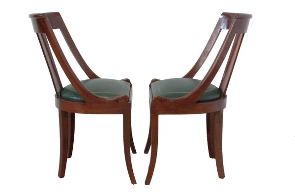 French Empire Green Leather Chairs Set, French Empire Dining Chairs