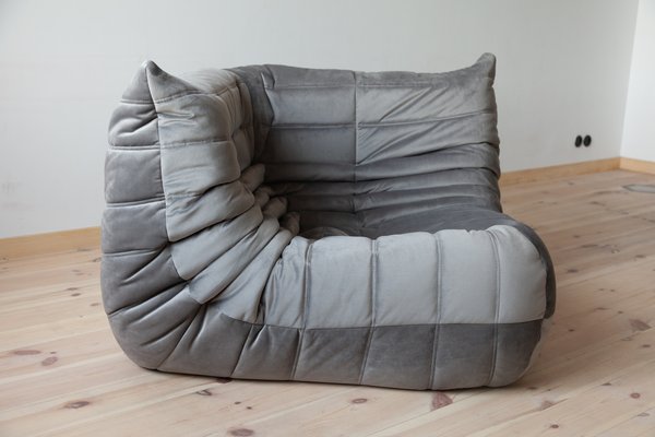 Elephant Grey Velvet Togo Lounge Chair Corner Chair and 2 Seat