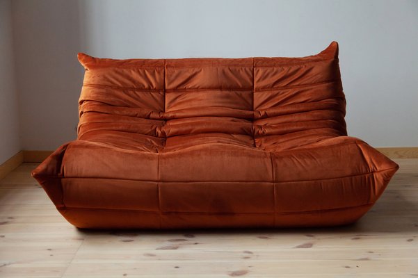 Poltrona Togo In Pelle Scamosciata – Divano Da Pavimento Senza Braccioli, Arancione, 66x89x68,6 Cm