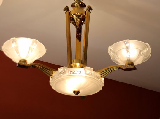 1930s ART NOUVEAU SOLID BRASS CHANDELIER W GLASS SHADES 3 1930s ART NOUVEAU SOLID BRASS CHANDELIER W GLASS SHADES 3