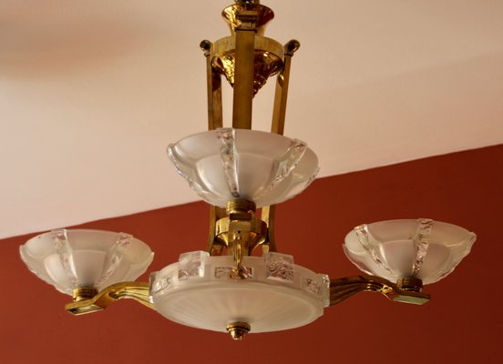 Art Deco French 3 Arm Chandelier With, French Chandelier Lamp Shades