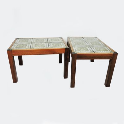 Green Tiled Top Coffee Table with Rosewood Frame, 1970s for Green Tiled Top Coffee Table with Rosewood Frame, 1970s for